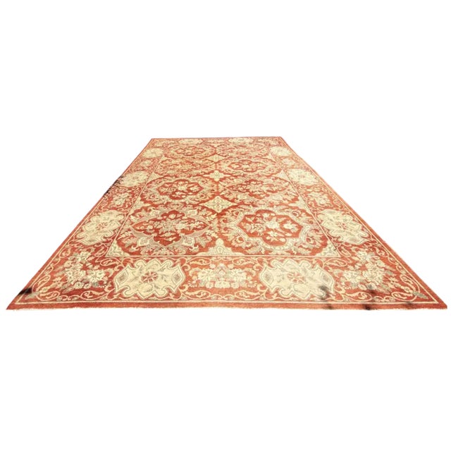 Large Handmade Persian Wool Red & Gold Oushak Rug For Sale - Image 4 of 4