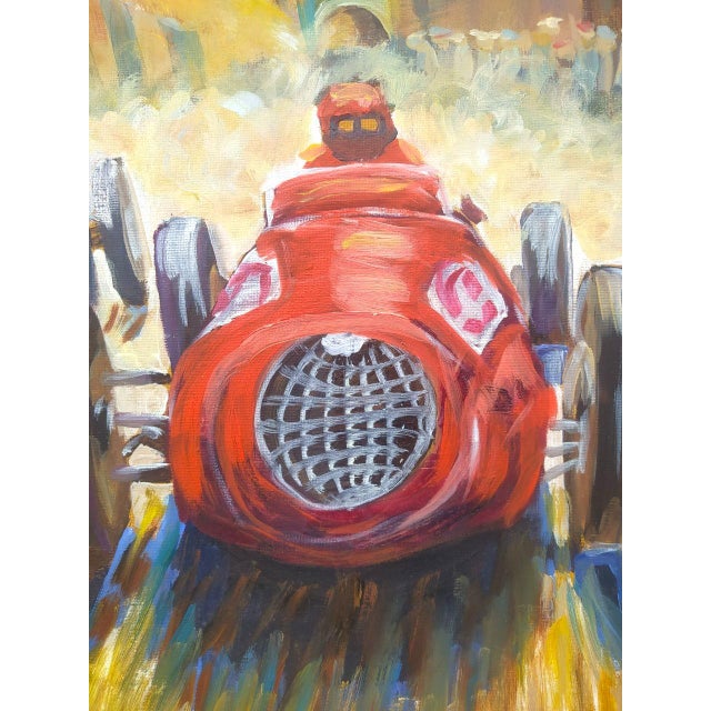 Textile Iryna Kirichenko Car Racing Scene — Original Oil Painting on Canvas For Sale - Image 7 of 8