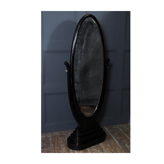 Black Art Deco French Cheval Mirror with Ebonised Frame, 1925 For Sale - Image 8 of 15