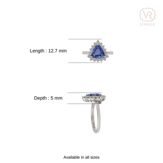 Victorian 1.38ct Trillion-Cut Tanzanite & Diamond Halo Ring 18k White Gold Size 6 For Sale - Image 11 of 16
