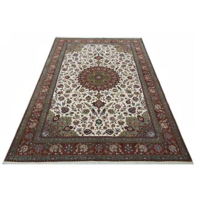 Handknotted Tabriz Raj Rug with Silk Details For Sale - Image 4 of 13