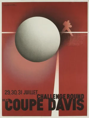 1980 a.m. Cassandre 'Coupe Davis (Restrike)' Vintage Red,Gray,Black France Lithograph