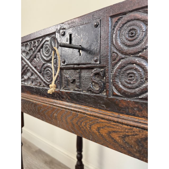 Antique Carved Oak Bible Box on Stand, Early 18th Century For Sale - Image 6 of 14