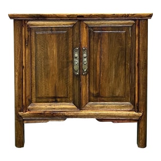 Vintage Oriental Brown Wear Out Patina Side End Table Nightstand For Sale
