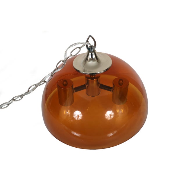 Plastic 1970s Mid Century Modern Dome Hanging Swag Light for Ceiling - Rewired For Sale - Image 7 of 12