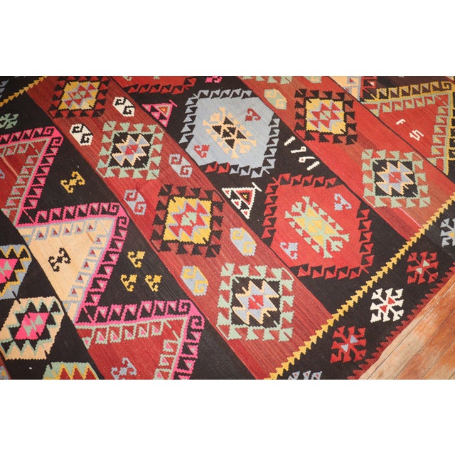 Late 20th Century Zabihi Collection Geometric Vintage Turkish Gallery Size Kilim For Sale - Image 5 of 11
