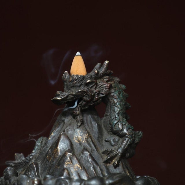 Asian Gilt Bronze Dragon Backflow Incense Burner, 1.05kg For Sale - Image 3 of 9