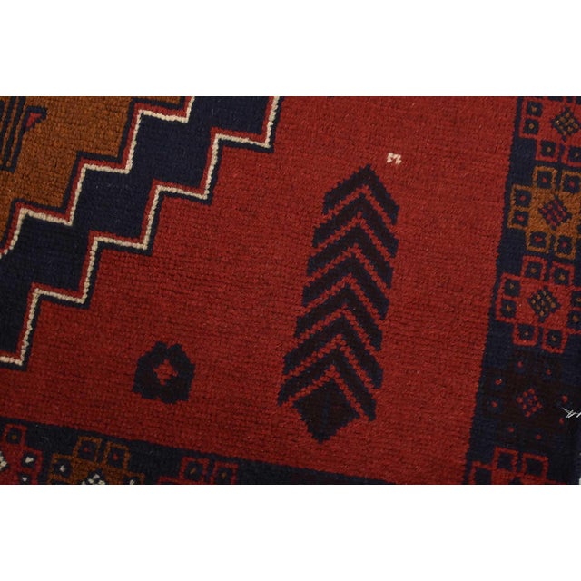 Baloch Rug 3’10” X 6’5” Red Wool Vintage Tribal Hand-Knotted Oriental Carpet For Sale - Image 4 of 14