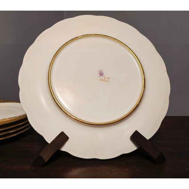 George Jones Early 20th Century Set of 6 Antique George Jones & Sons Dinner Plates – Embossed Gold Rim, Bavaria Mark For Sale - Image 4 of 12