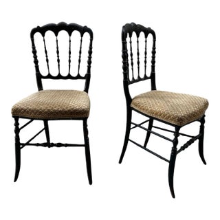 1850s French, Ebonized Wood Chiavari Chairs With Gold Velvet Seats - A Pair For Sale