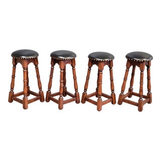 Nieman-Marcus Horchow Antique Reproduction English Pub Stools - Set of 4 For Sale