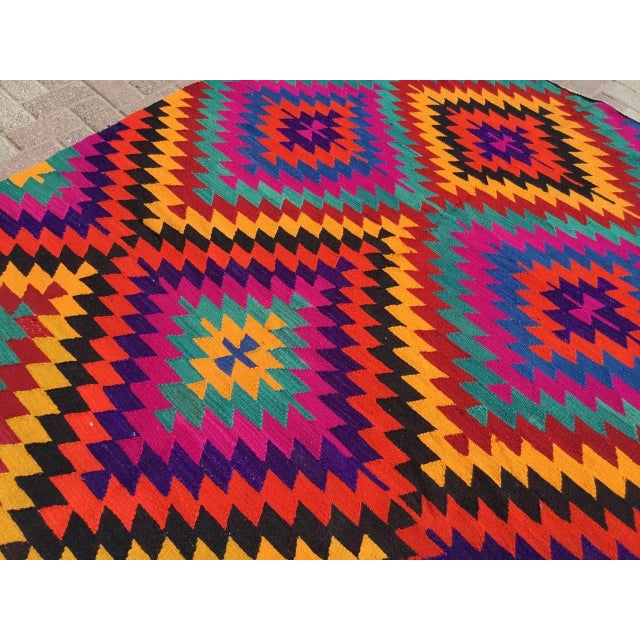 1960s Vintage Diamond Design Kilim Rug - 66" X 113" For Sale - Image 5 of 11