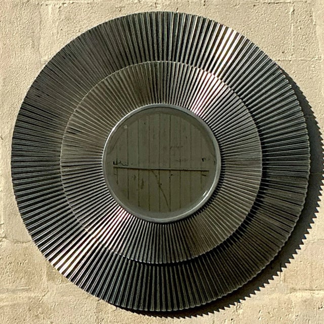 Metal Vintage Boho Studio a Crimped Chrome Wall Mirror For Sale - Image 7 of 8