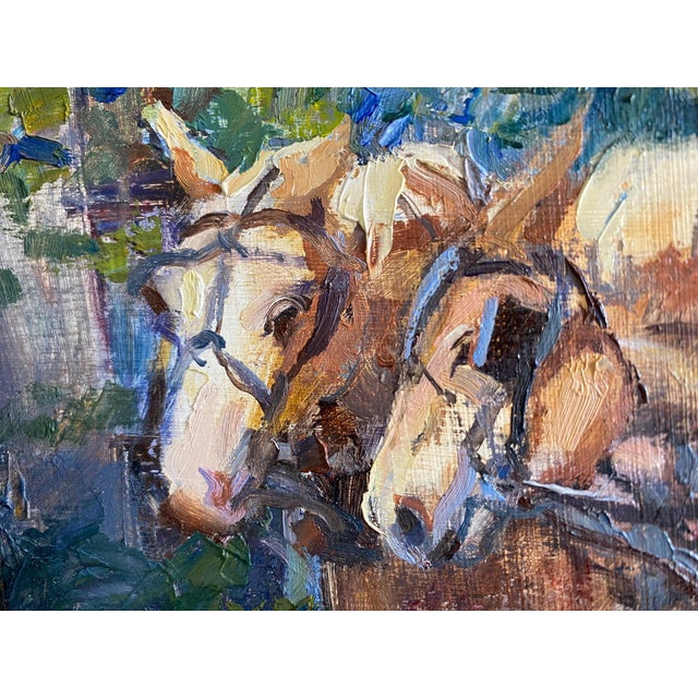 Chestnut "Team Effort" ~ Original Oil Painting, Lorie Batson, a Haflinger Team Prepares for Days Work While Exhibiting Their Docile Strength For Sale - Image 8 of 10