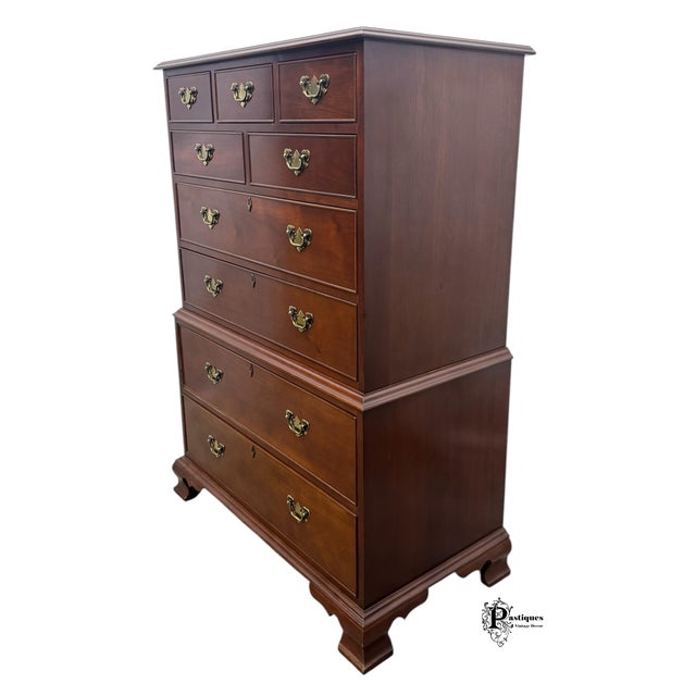 American Vintage Craftique Chippendale Style Solid Mahogany Chest on Chest of Drawers For Sale - Image 3 of 10