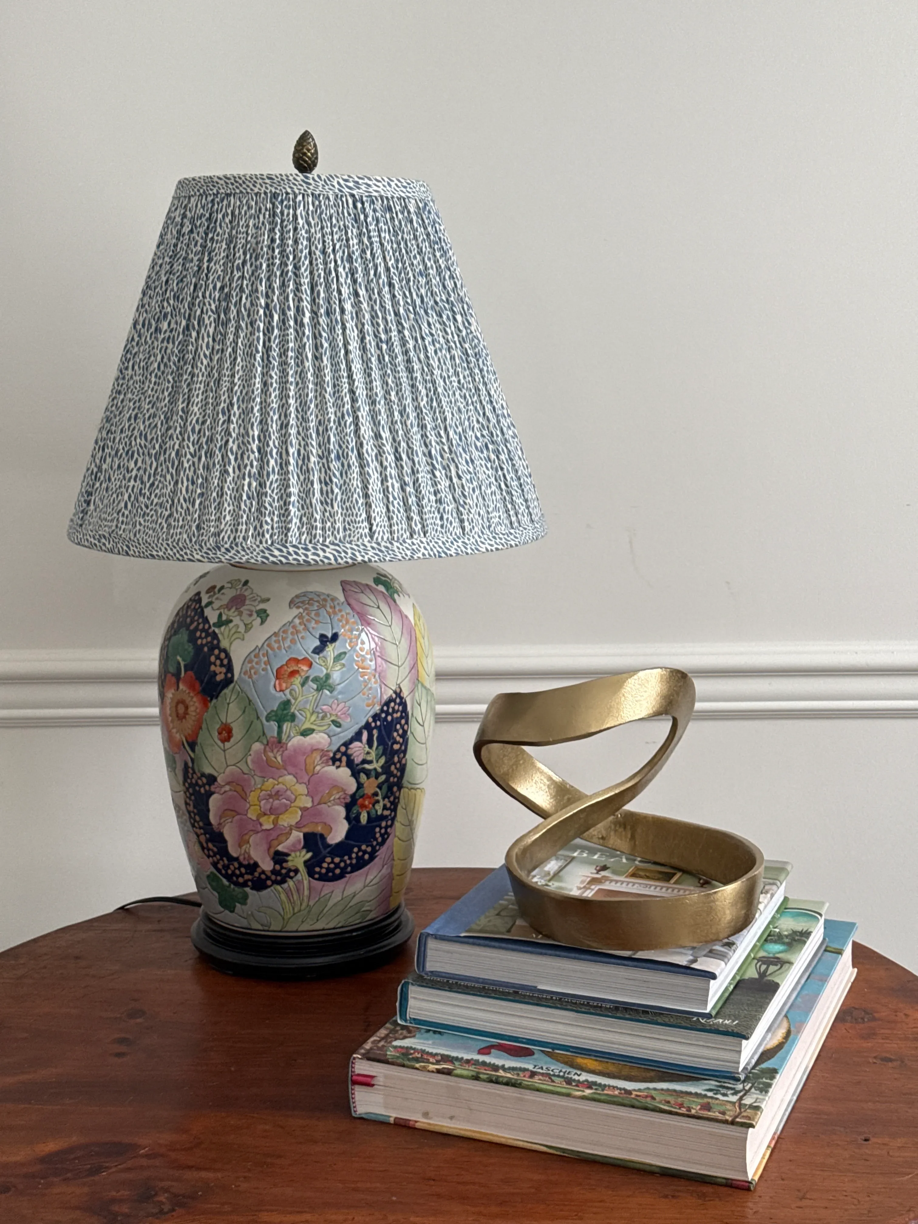 tobacco leaf lamps Mid 20th Century Chinoiserie Hand Painted Tobacco Leaf Porcelain Lamps- a  Pair