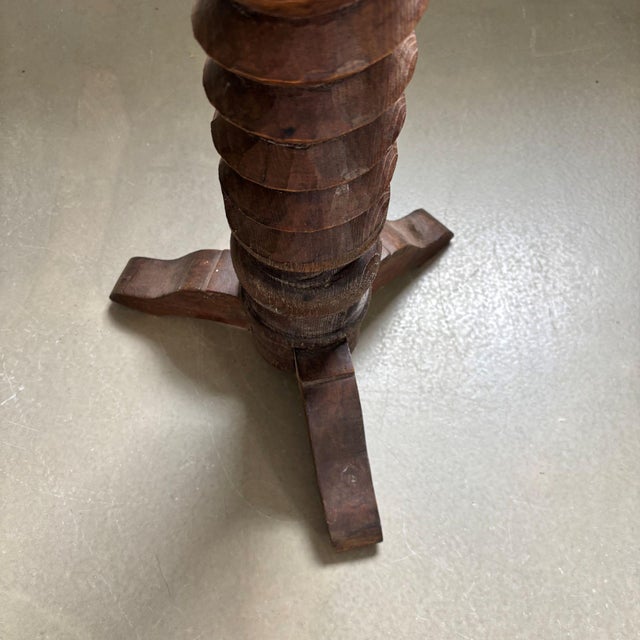 1950s Brutalist Hand-Carved Wooden Pedestal, France, 1940s For Sale - Image 5 of 6