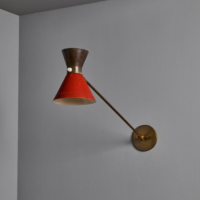 Metal 1960s Large Red and Grey Diabolo Articulating Wall Lamp Attributed to Pierre Guariche For Sale - Image 7 of 18