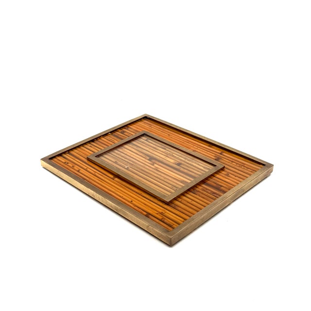 Wood Hollywood Regency Bamboo & Brass Picture Frame, in the Manner of Gabriella Crespi Italy 1970s For Sale - Image 7 of 13