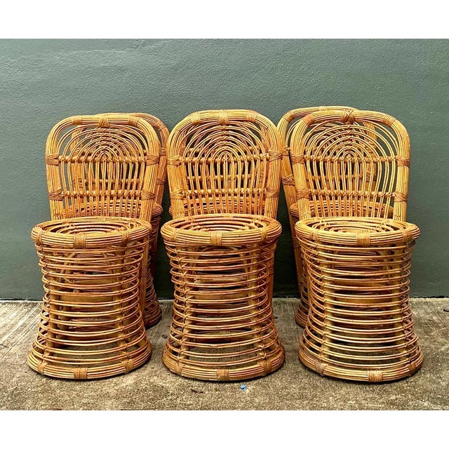 Mid-Century Modern Vintage Rattan Dining Chairs - Set of 6 For Sale - Image 3 of 12