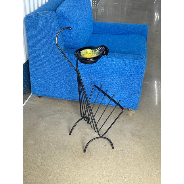 1960s Mid Century Modern Iron Frame Smoking Stand W / Pottery Ashtray & Mag Rack For Sale In Austin - Image 6 of 7