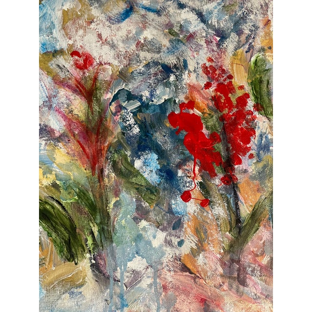 1970s Abstract Modern Mixed Media on Canvas Painting Florida Bromelias by M Shulga For Sale - Image 4 of 5