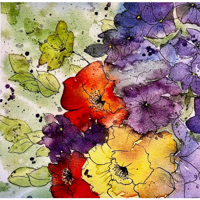 “Iceland Poppies and Sweet Peas”Watercolor Painting Giclee Print For Sale - Image 6 of 8