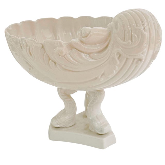 Ceramic Vintage Italian Whiteware Shell & Dolphin Pedestal Centerpiece For Sale - Image 7 of 12