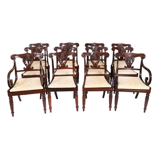 Antique Irish Regency Bar Back Dining Chairs, 1825, Set of 12 For Sale