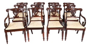 Antique Irish Regency Bar Back Dining Chairs, 1825, Set of 12