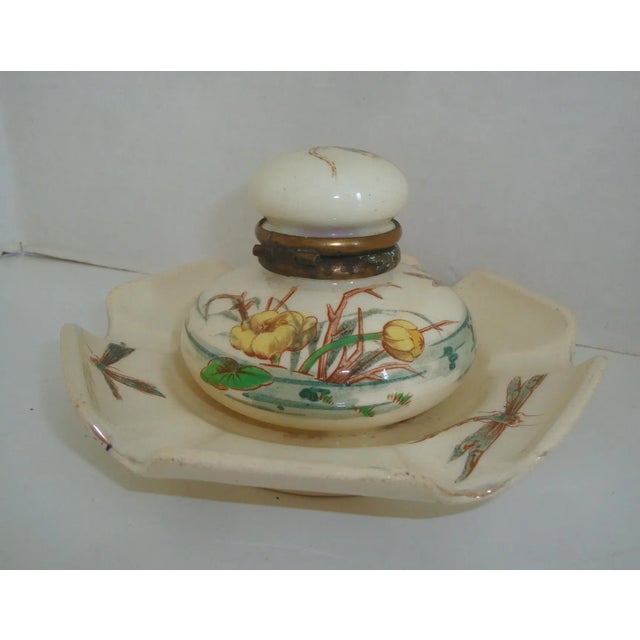 French Majolica Inkwell Dragonfly Insect Aesthetic Movement For Sale - Image 10 of 10