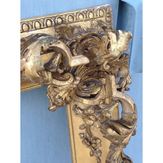 Amazing intricately hand carved 19th c original gilt wood and gesso frame. Foliage, acanthus motifs with trailing flowers...