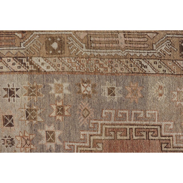Lavender Antique Turkish Kars Oushak Gallery Rug With Geometric Medallion Design For Sale - Image 8 of 11