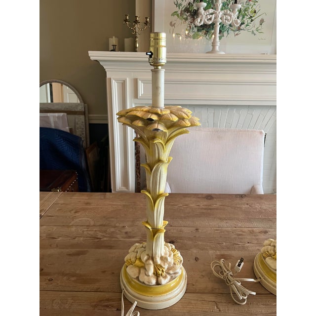 Pair of Vintage Hollywood Regency "Manner of Serge Roche" Plaster Palm Tree Table Lamps For Sale - Image 11 of 12