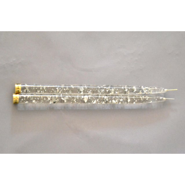 Modern Clear & Gold Turned Acrylic Candle Holders, Candlesticks, Pair For Sale - Image 9 of 13