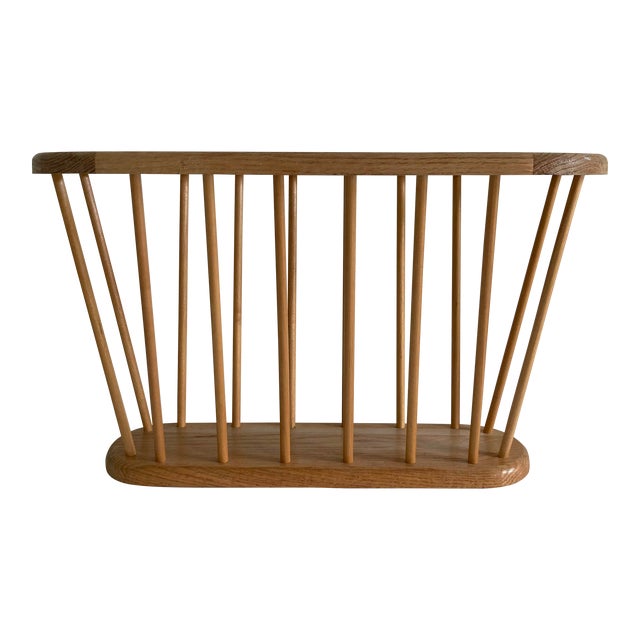 20th Century, Vintage Blonde Wood Magazine Rack, Modern Spindle Style For Sale