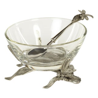Dragonfly on Stalk Pewter & Glass Bowl For Sale