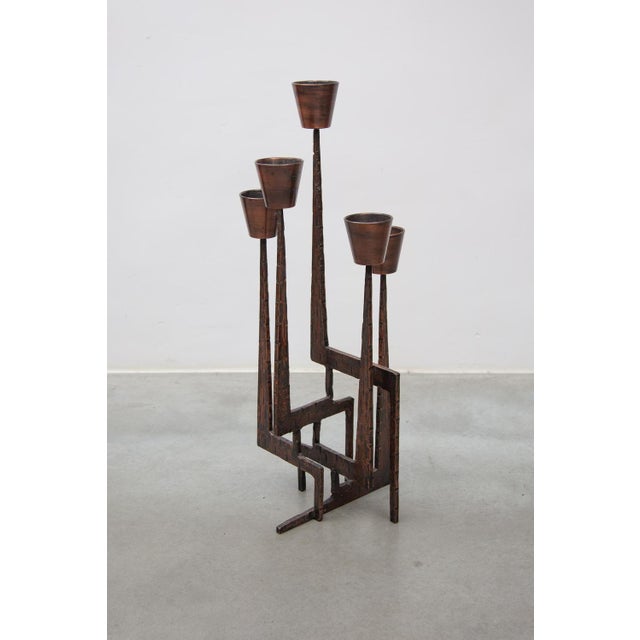 Metal Brutalist Candleholder Sculpture in Wrought Iron, France, 1970s For Sale - Image 7 of 16