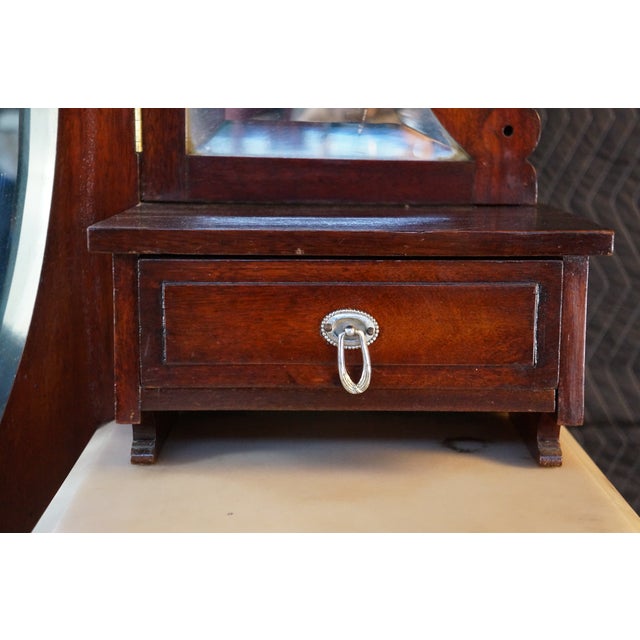 Antique Edwardian Mahogany Marble Top Drop Center Dressing Table Vanity 46" For Sale - Image 11 of 17