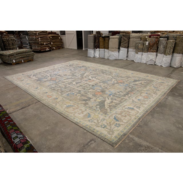 12 X 17 Modern Sultanabad Wool Rug Handmade in Blue With Floral Design For Sale - Image 9 of 12