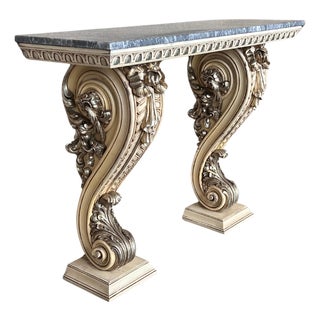 Hollywood Regency Style Palm Leaf Console Lacquered in Almond Latte c. 1980 For Sale