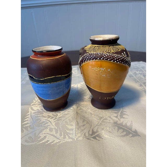 Satsuma Vintage Miniature Satsuma Style Moriage Set of 2 Small Vases For Sale - Image 4 of 4