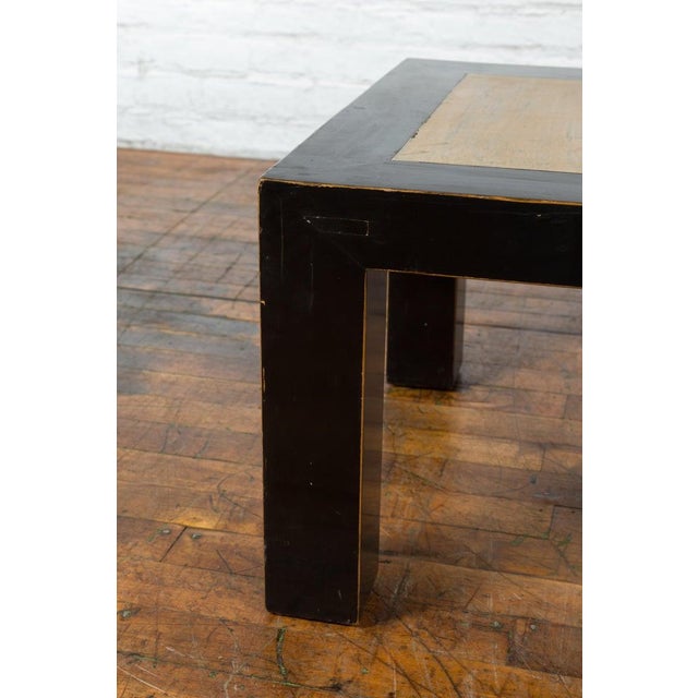 Brown Vintage Chinese Square Coffee Table with Antique Palace Courtyard Stone Inset For Sale - Image 8 of 12