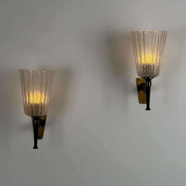 1940s Large Murano Sconces attributed to Archimede for Seguso Vetri D Arte, 1940s, Set of 2 For Sale - Image 5 of 18