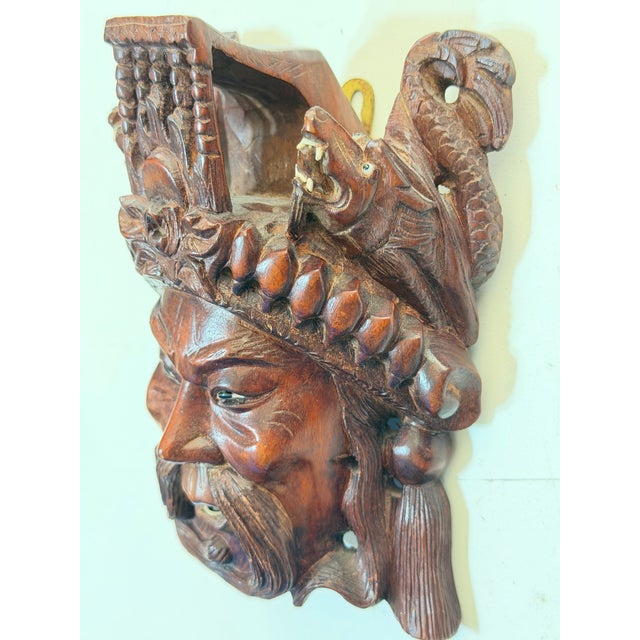 Pair of Vintage Balinese Rama & Sita Hand-Carved Wood Theatrical Wall Masks For Sale In Portland, OR - Image 6 of 15