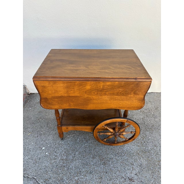Wood Vintage Drop-Leaf Bar Cart / Tea Cart, Trolley With Wheels and Removable Tray For Sale - Image 7 of 10