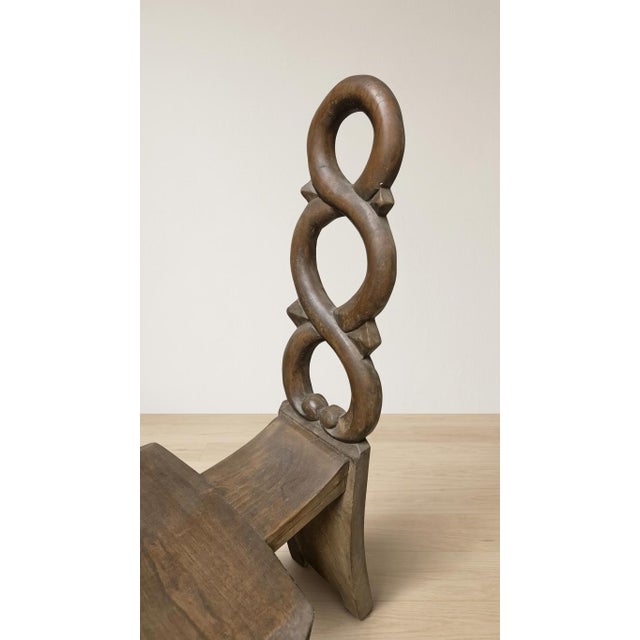 Vintage Sculptural Wooden Table and Two Chairs with Hand-Carved Loop Backrests, 1940s, Set of 3 For Sale - Image 12 of 18