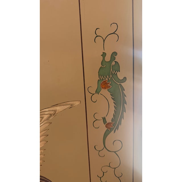 Beige Vintage Asian Chinoiserie 4-Panel Gold Leaf Room Divider Screen With Cranes For Sale - Image 8 of 13