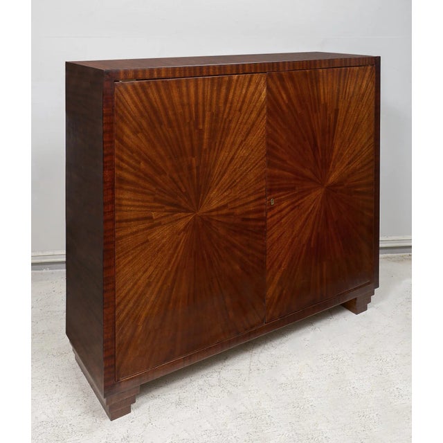 Exquisite Parquetry Cabinet with Starburst Pattern Inspired by Jean-Michel Frank