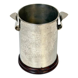 Early 20th Century Edwardian English Silver-Plate Alligator Skin Motif Wine Coaster on Wood Base For Sale